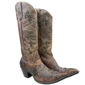 Sterling River Western Cowboy Boots Womens 10B Brown Leather Embroidered